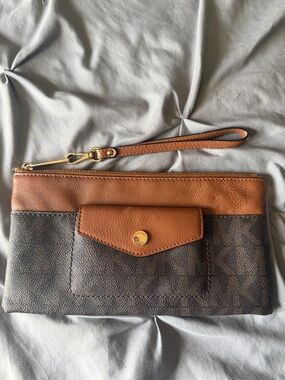 Michael Kors Brown Two-Tone Wristlet Clutch